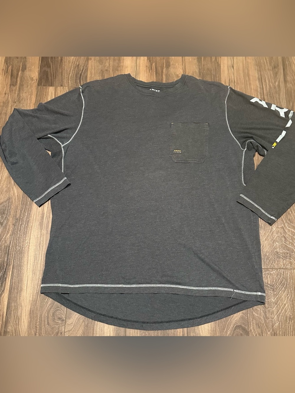 Ariat Men’s Rebar Workman Long Sleeve T-shirt Gray Pocket Logo 3XL